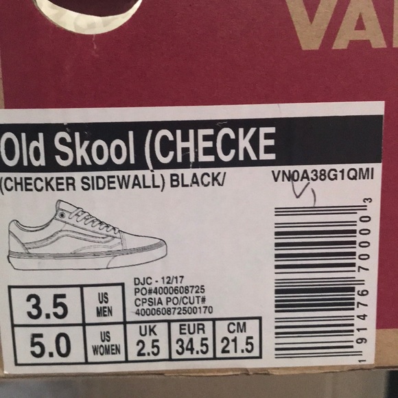 VANS OLD Skool Checker Sidewall White Black Kid’s - Picture 8 of 8